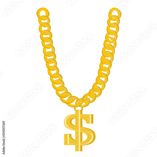 Thug Life Gangsta Bling Chain. Gold dollar symbol on golden chain vector hip hop rap style necklace.
