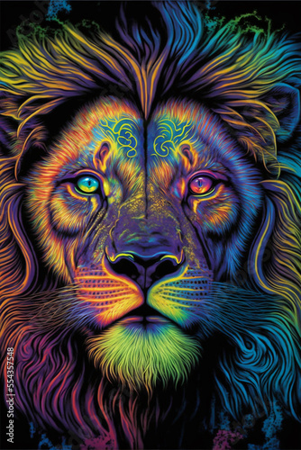 Psychedelic Lion Face Generative AI