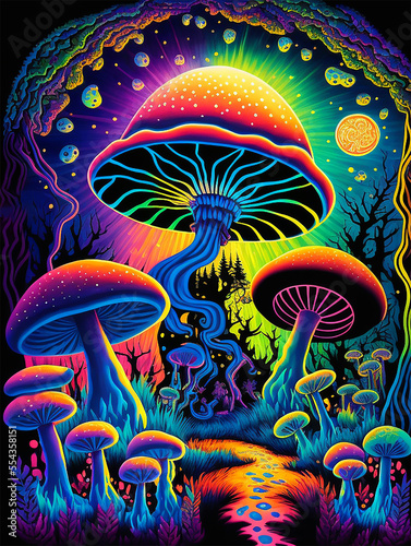 Bright Psychedelic Mushrooms Generative AI