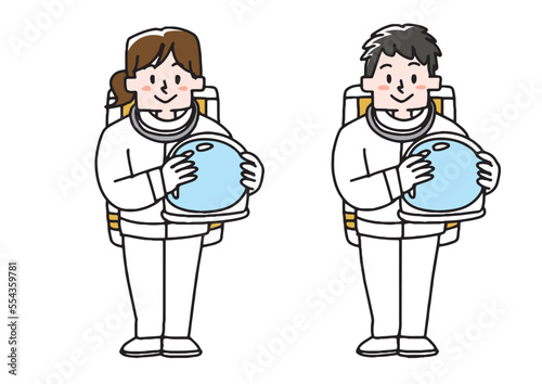 宇宙飛行士の男女のイラスト