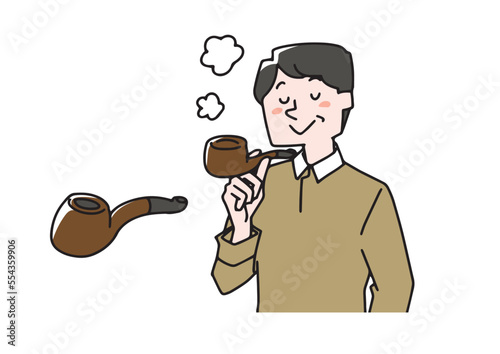 パイプたばこと吸っている男性のセットのイラスト