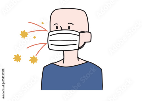 マスクがウイルスや花粉を跳ね返している様子のイラスト