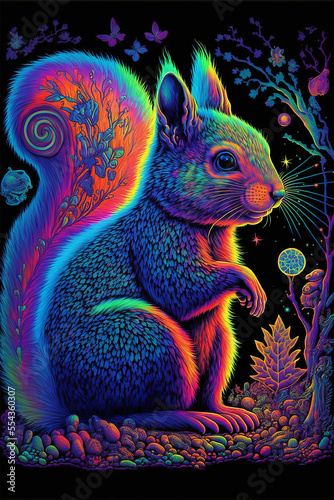 Neon Psychedelic Squirrel Generative AI