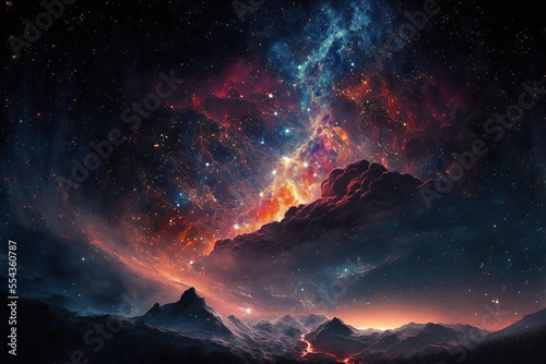 The night sky is a canvas painted with stars and galaxies - Generative AI