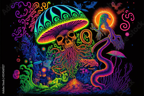 Neon Trippy Mushroom Art Generative AI