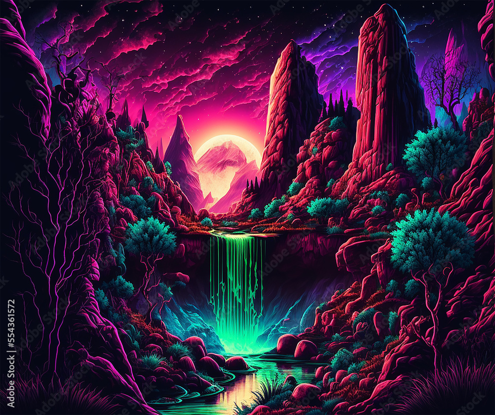 Fototapeta premium Psychedelic Mountain Landscape Generative AI