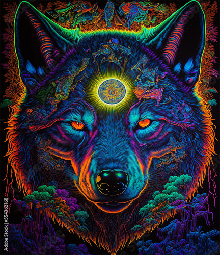 Fotografie, Obraz Trippy Psychedelic Wolf Face