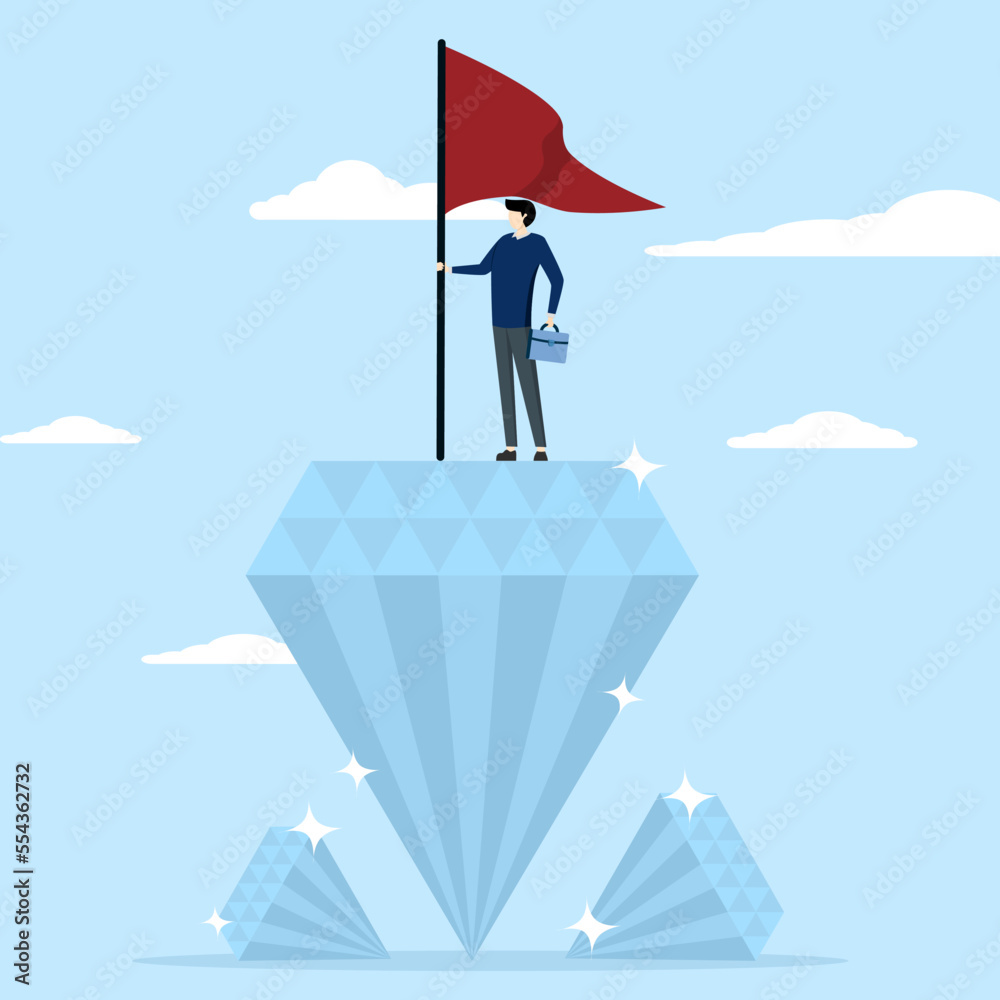 businessman holding winner flag on precious high value diamond. Value proposition, value quality or excellence concept. profitable marketing for customers to purchase products and services. businessman holding winner flag on precious high value diamond. Value proposition, value quality or excellence concept. profitable marketing for customers to purchase products and services.
