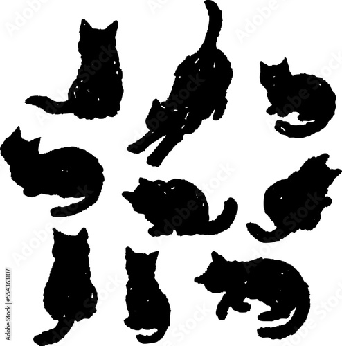 手書きの猫のシルエットイラストセット