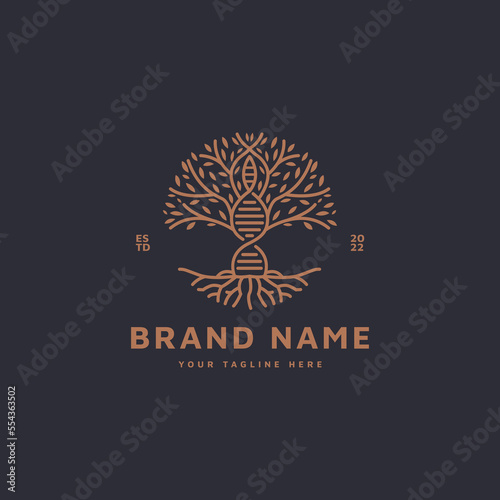vintage DNA tree vector logo design