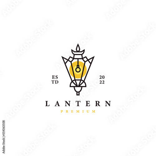 Vintage lantern with line art style logo design