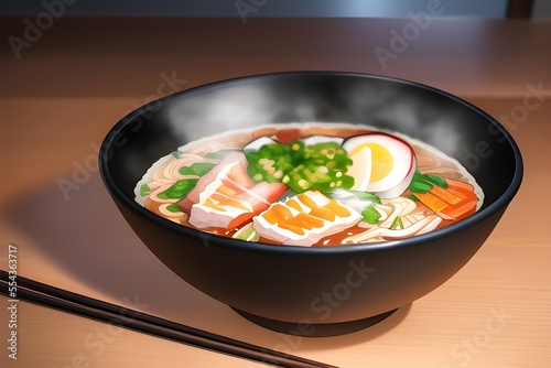 Delicious Japanese Ramen Asian Food In Anime Style Digital Painting Illustration