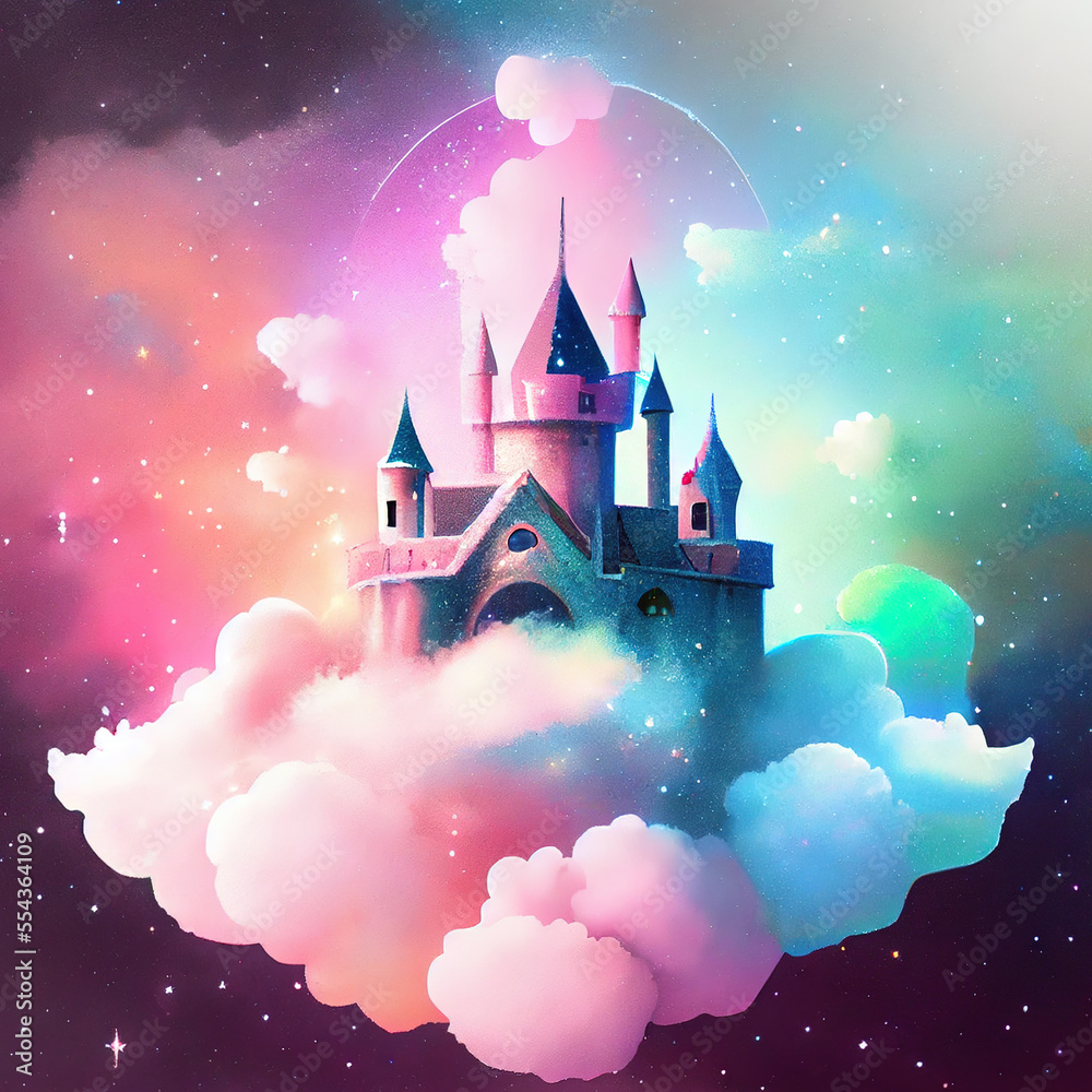 Generative AI :fantasy castle in the clouds Stock Illustration | Adobe ...