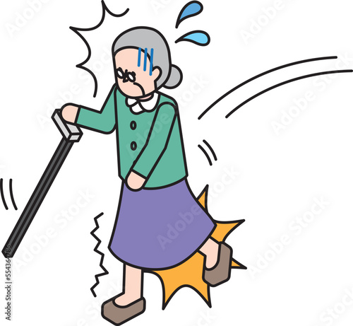 つまづいて怪我をしたシニア女性のアイソメイラスト