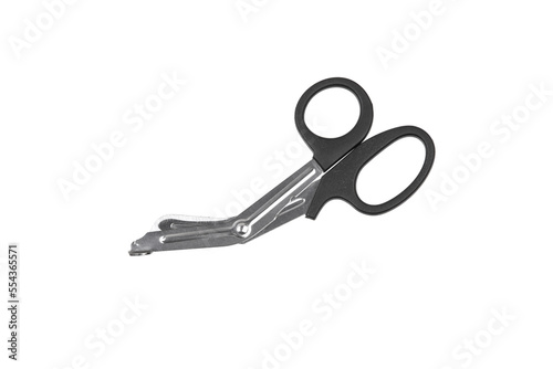 Bild auf Leinwand Medical metal scissors with black plastic handles