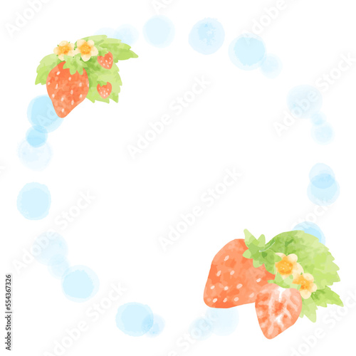 可愛い手描きのイチゴと水玉模様のフレーム