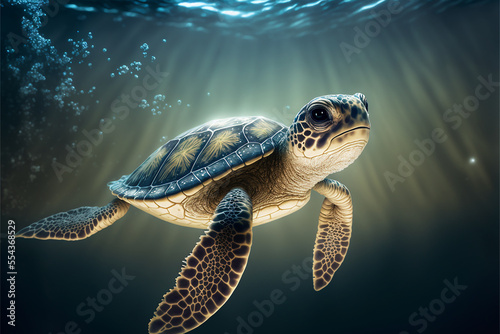 Baby Sea turtle swimming in the Ocean, Digital Illustration, Concept Art 