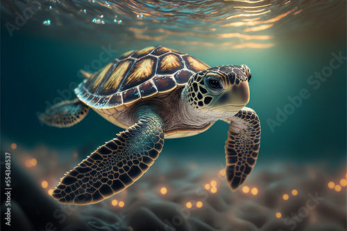Valokuva Baby Sea turtle swimming in the Ocean, Digital Illustration, Concept Art