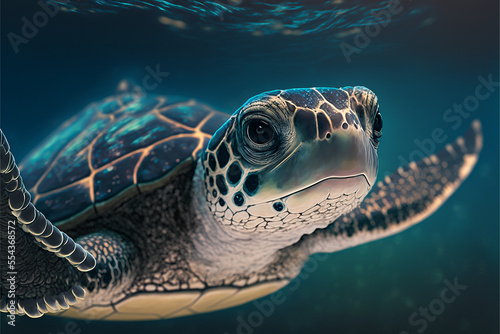 Baby Sea turtle swimming in the Ocean, Digital Illustration, Concept Art, Generative AI