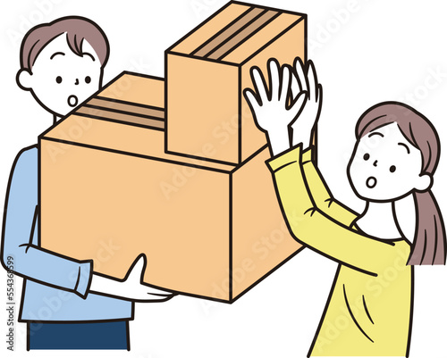 引越しの荷物を運んでいる男性と女性のイラスト素材