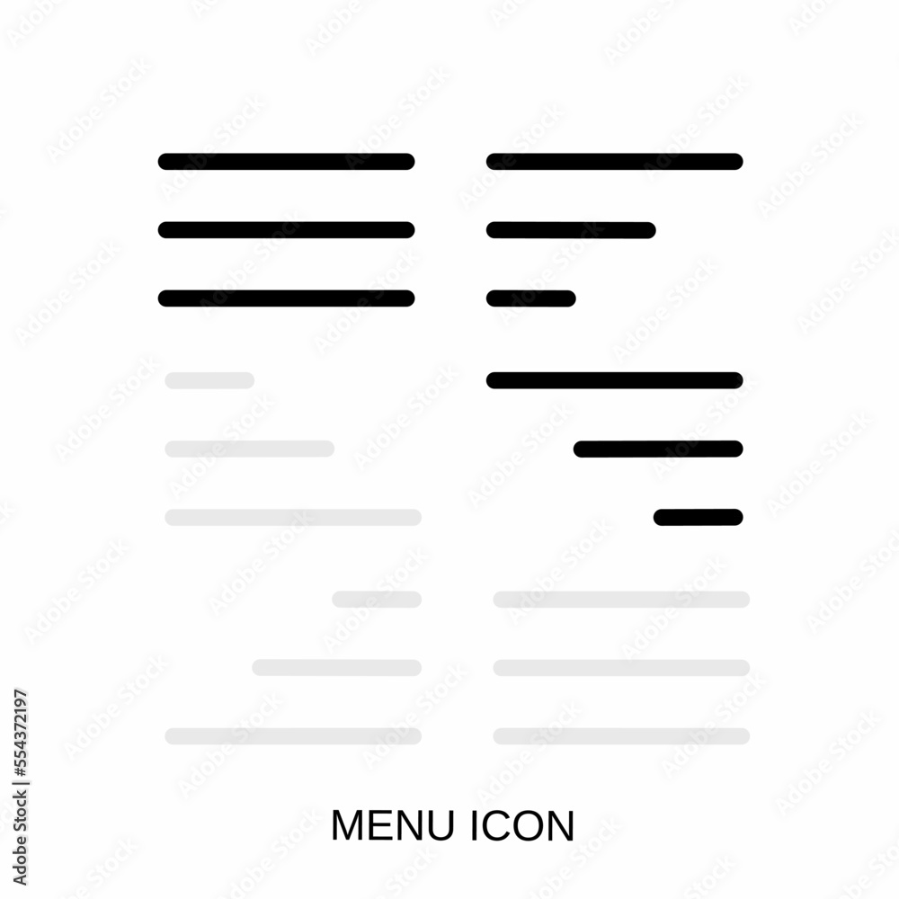 Icon vector of a menu in 3 stripes suitable for app design or UI and UX design. Sign and symbol. 