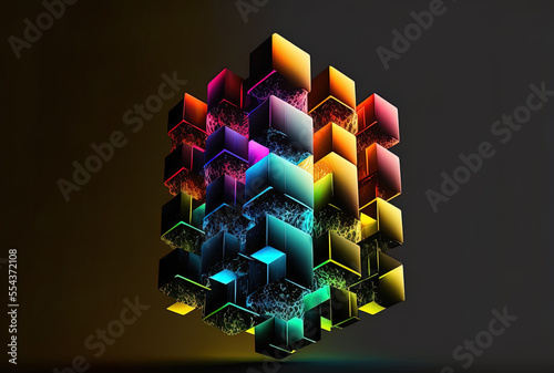 For a web page, graphic design, texture, or backdrop, use an abstract block or pillar with colored illumination. form that is geometric. Generative AI