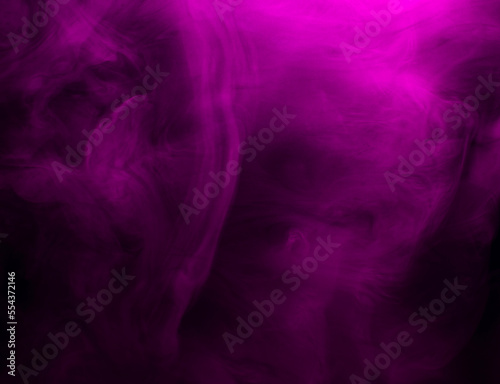 Abstract background of chaotically mixing puffs of purple smoke on a dark background