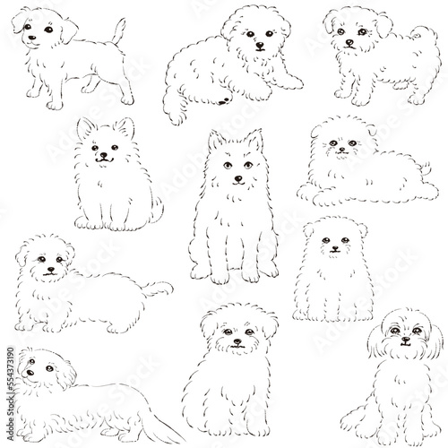 かわいい人気のミックス犬　手描き線画ベクターイラストセット