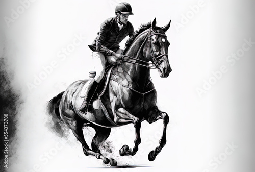 rider riding a horse. Champion. Equine riding. riding sports. horse being ridden by a jockey. Poster. sporting history Isolated Artwork. Generative AI