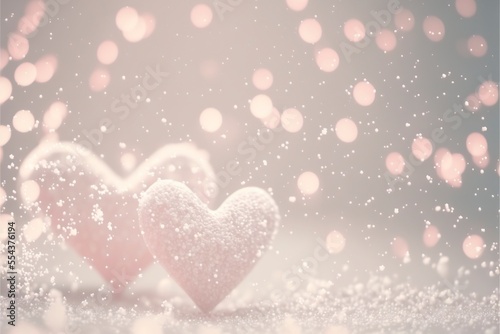 Very tiny Hearts bokeh lights  background with snow.