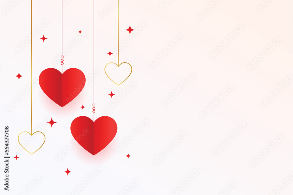 valentines day greeting with paper style hanging hearts and text space