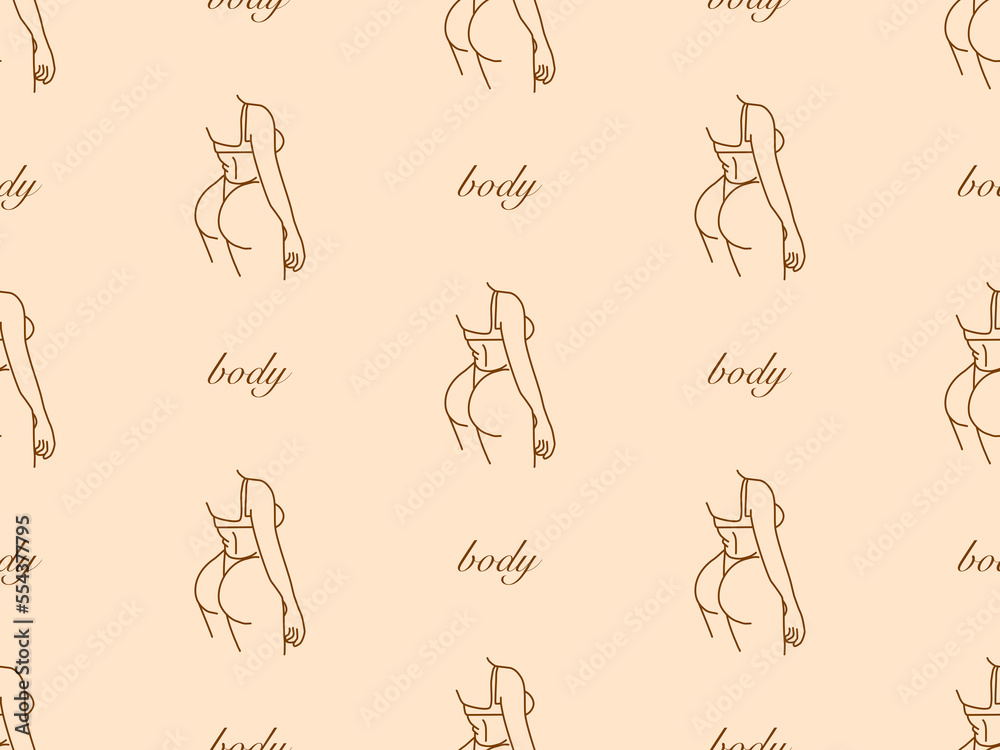 Female Body cartoon character seamless pattern on orange background Female Body cartoon character seamless pattern on orange background