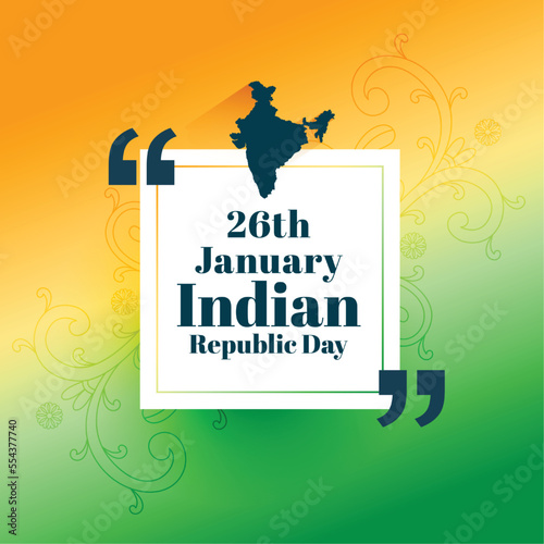 26th january republic day wishes card with indian map silhouette