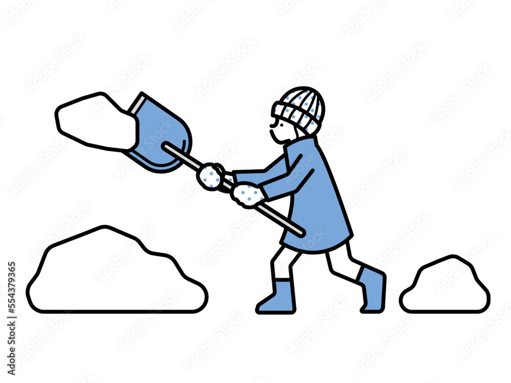 雪かき、雪はねをする女性のイラスト 雪かき、雪はねをする女性のイラスト