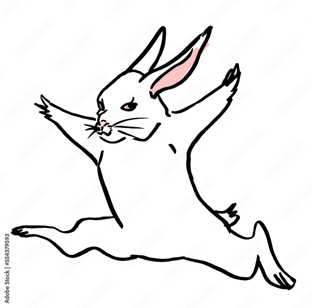 Naklejka premium 踊る白ウサギ