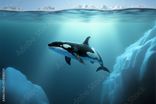 Orca Swimming in the Ocean, Killer Whale Digital Illustration, Concept Art © Badger