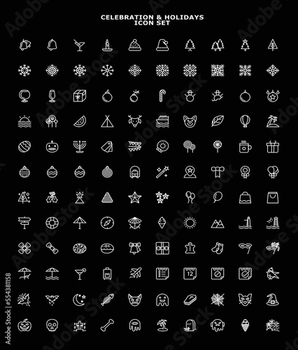black and white CELEBRATION & HOLIDAY ICON SET