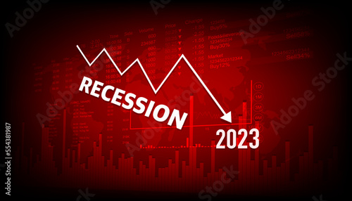 economic recession in 2023 Graphs and slumping stock markets show the global economic crisis in 2023. The effects of inflation, war, epidemics. EPS10 vector.	
