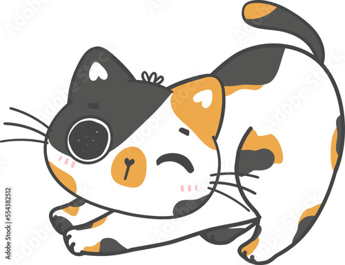 cute playful calico kitty cat cartoon drawing doodle outline