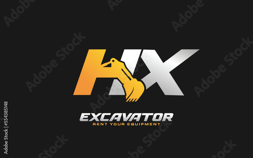 HX logo excavator for construction company. Heavy equipment template vector illustration for your brand.