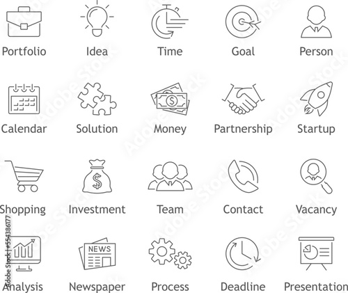 Business and finance single line icons. Vector illustration