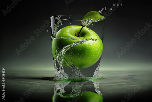 water with a fresh green apple. Generative AI photo