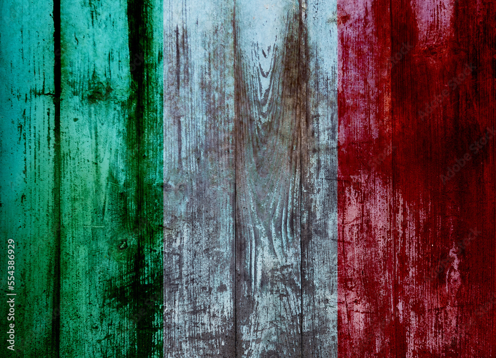 Italian flag on old wood plank