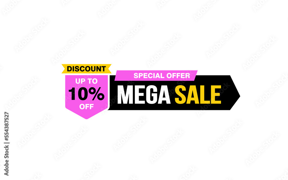 10 Percent MEGA SALE offer, clearance, promotion banner layout with sticker style. 10 Percent MEGA SALE offer, clearance, promotion banner layout with sticker style.