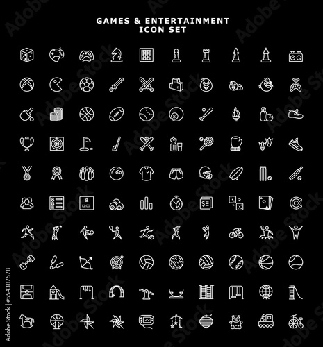 black and white icons set GAME AND ENTERTAINMENT