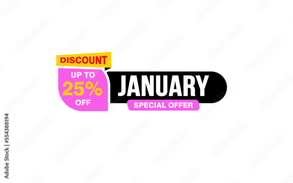 Obraz premium 25 Percent JANUARY discount offer, clearance, promotion banner layout with sticker style.