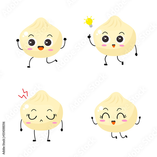 Kawaii cartoon dumpling icon. Character of dumpling. Xiaolongbao. chibi. Illustration emoji dumpling man in flat style. funny collection. set of cute expression