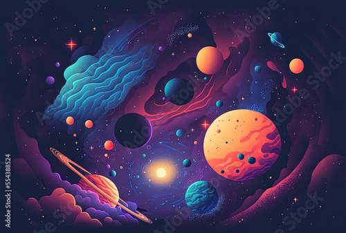 lovely flat design galaxy backdrop. Generative AI