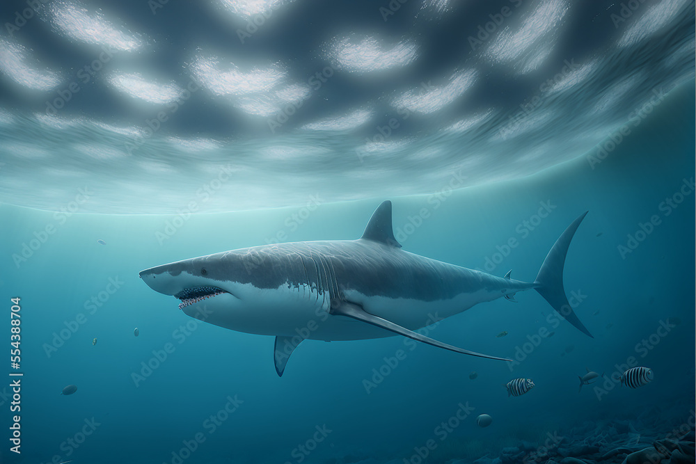 Great White Shark Swimming in the Ocean, Digital Illustration, Concept Art
