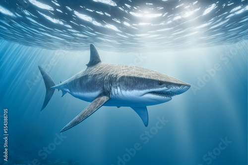Great White Shark Swimming in the Ocean, Digital Illustration, Concept Art © Badger